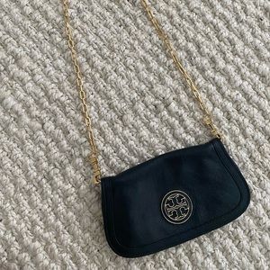 Tory Burch Amanda Pebbled Black Leather Clutch